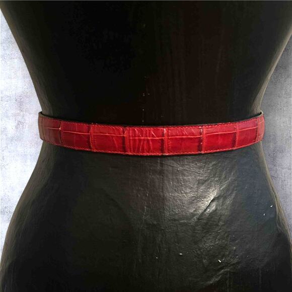 Vtg Brighton Black Brown Silver Reversible Croc Embossed Leather Belt 43101 L 34 main image 5